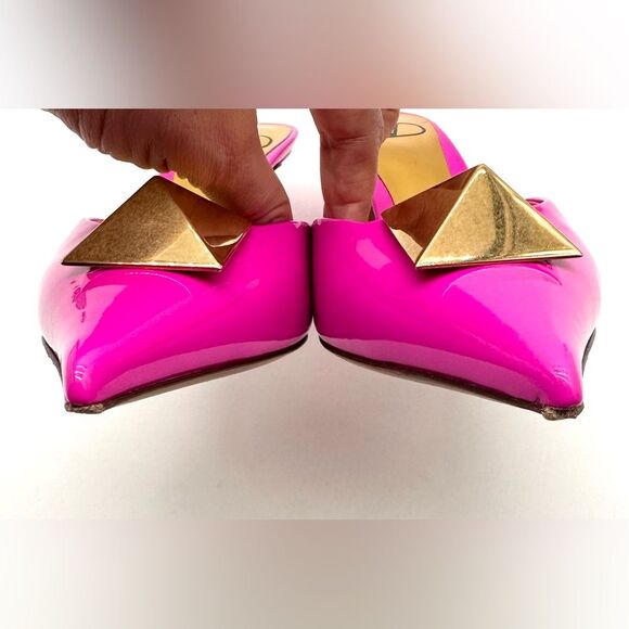 Valentino Garavani One Stud Pink Patent Leather Mules Heels EU 37.5 US 7.5 - Picture 9 of 13
